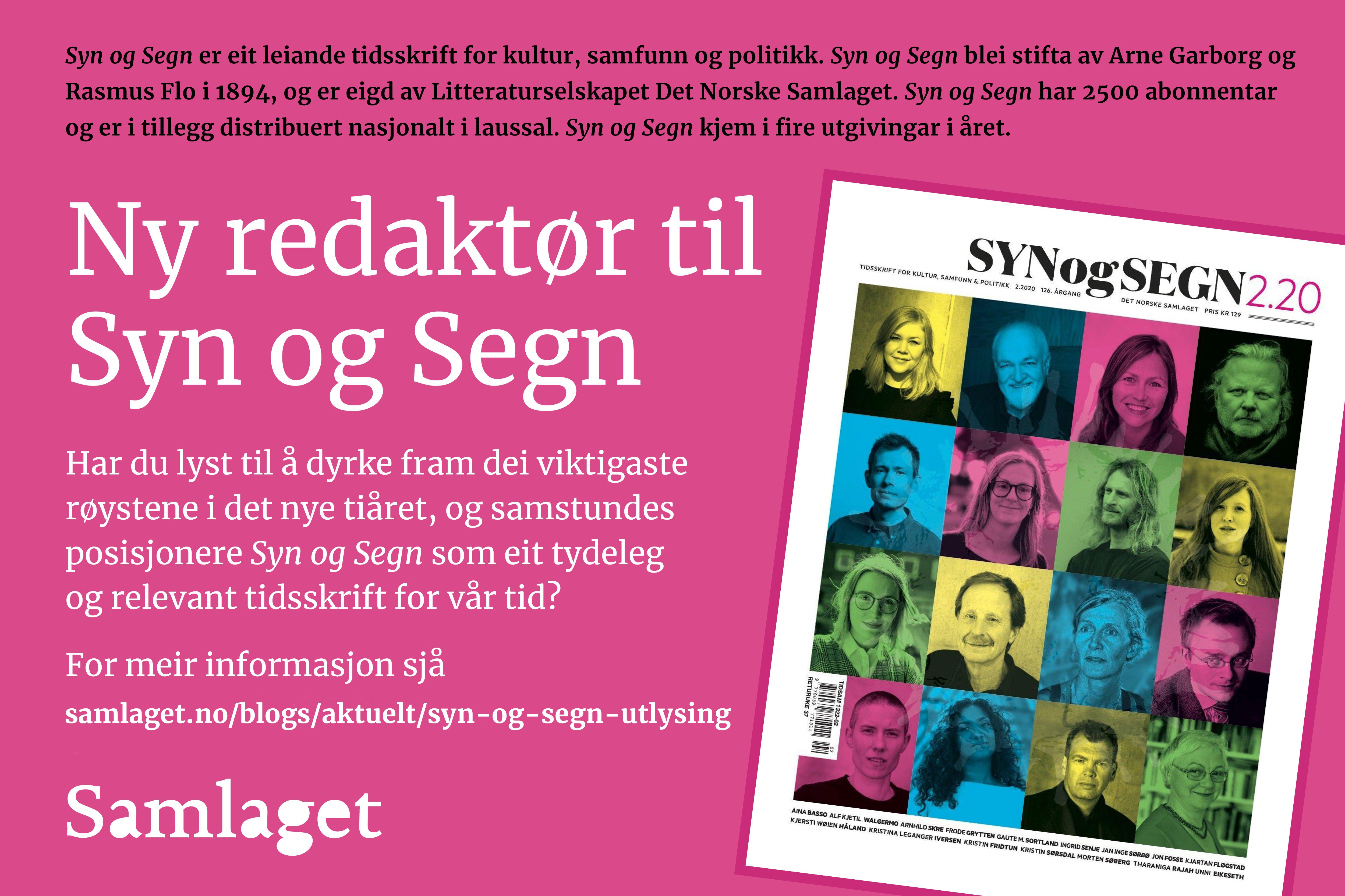 Vi søkjer ny redaktør til Syn og Segn